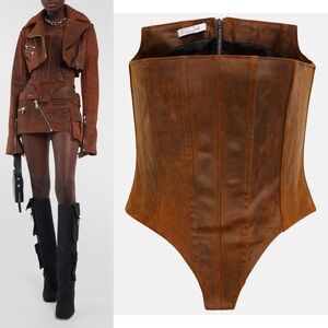 LAQUAN SMITH NWT Distressed Strapless Corset Bustier in Chocolate Brown Sz Small